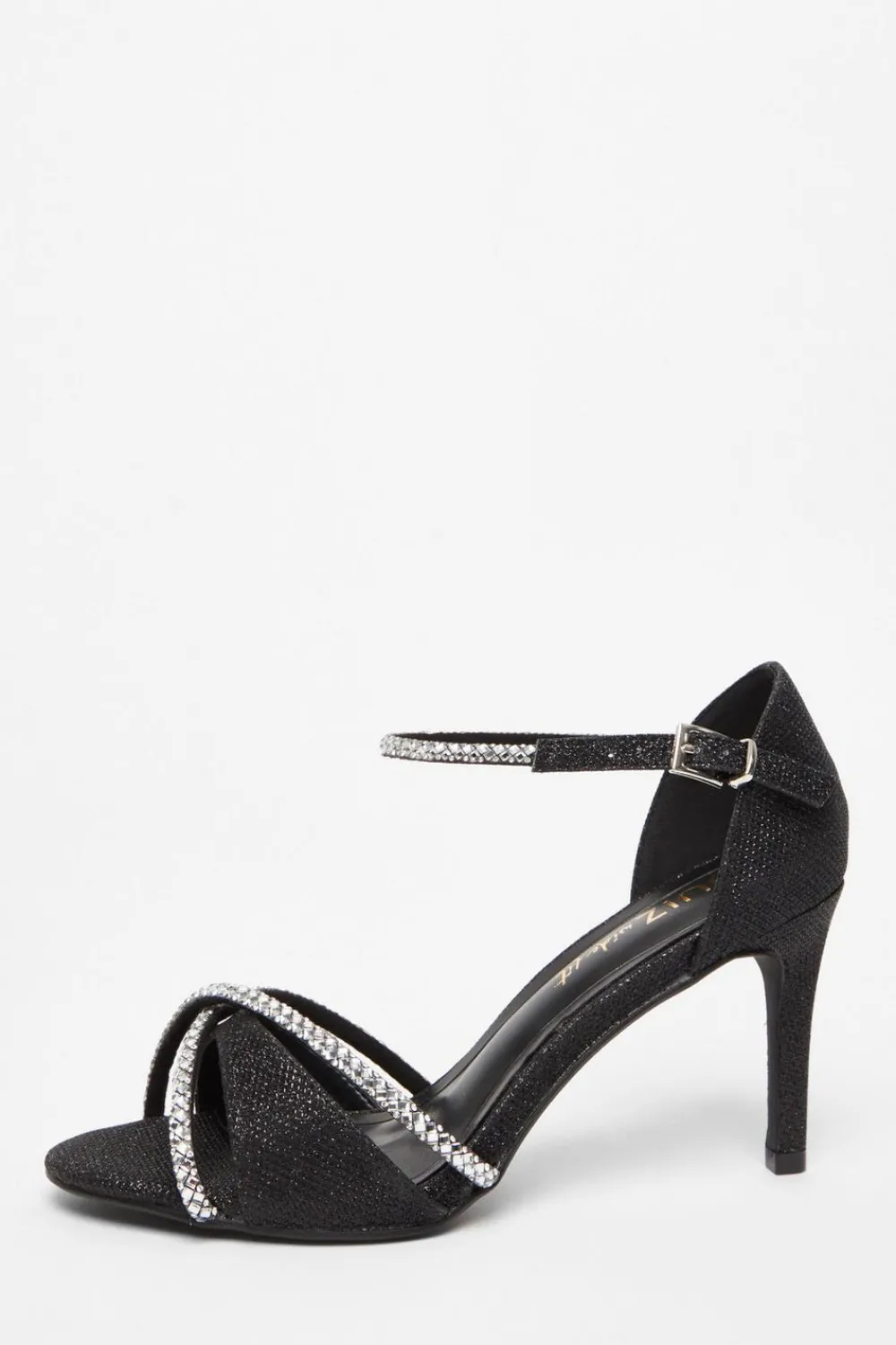 Quiz Wide Fit|Sandals>Wide Fit Black Diamante Heels
