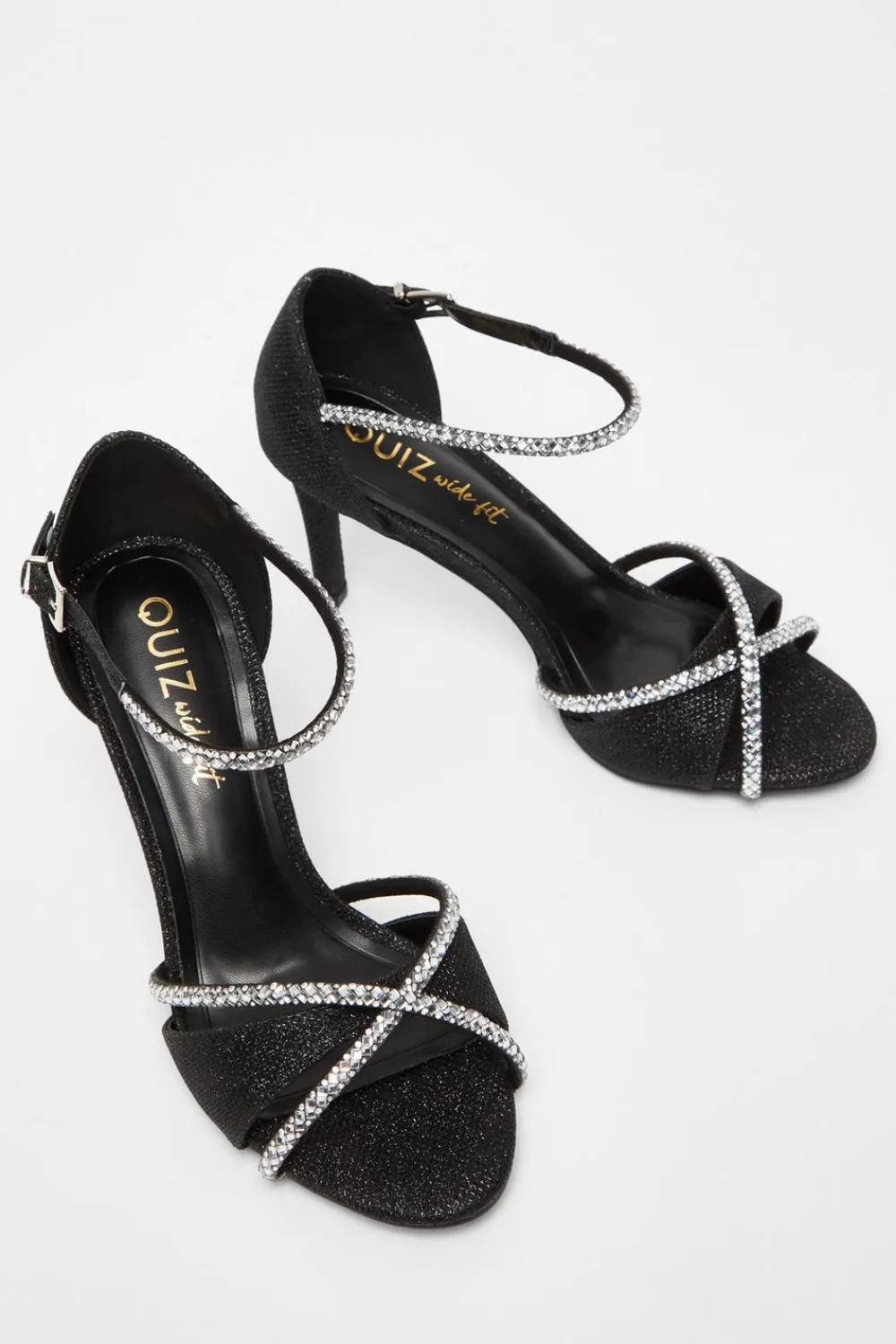 Quiz Wide Fit|Sandals>Wide Fit Black Diamante Heels