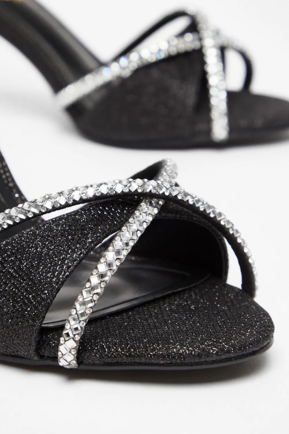 Quiz Wide Fit|Sandals>Wide Fit Black Diamante Heels