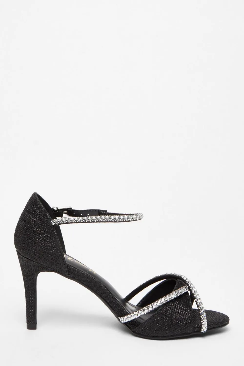 Quiz Wide Fit|Sandals>Wide Fit Black Diamante Heels