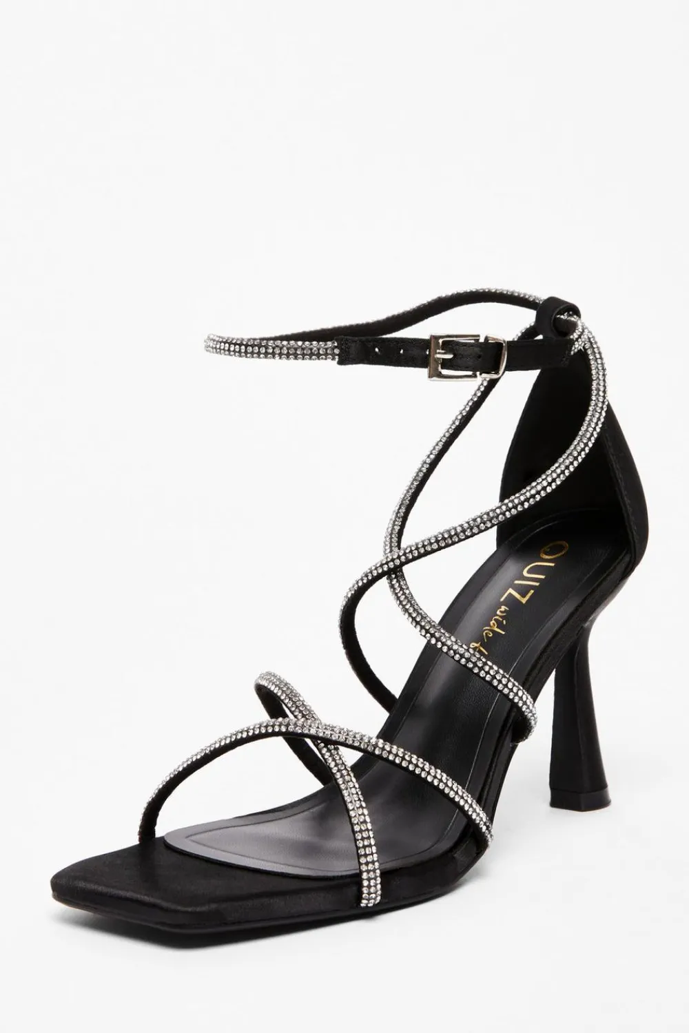 Quiz Wide Fit|Sandals>Wide Fit Black Diamante Heels