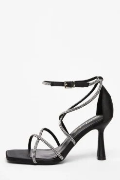 Quiz Wide Fit|Sandals>Wide Fit Black Diamante Heels