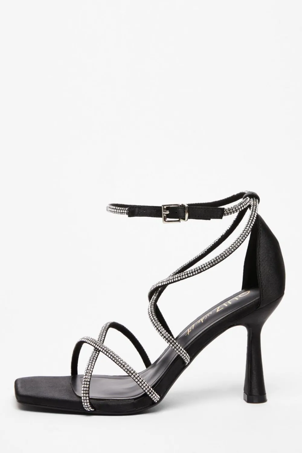 Quiz Wide Fit|Sandals>Wide Fit Black Diamante Heels