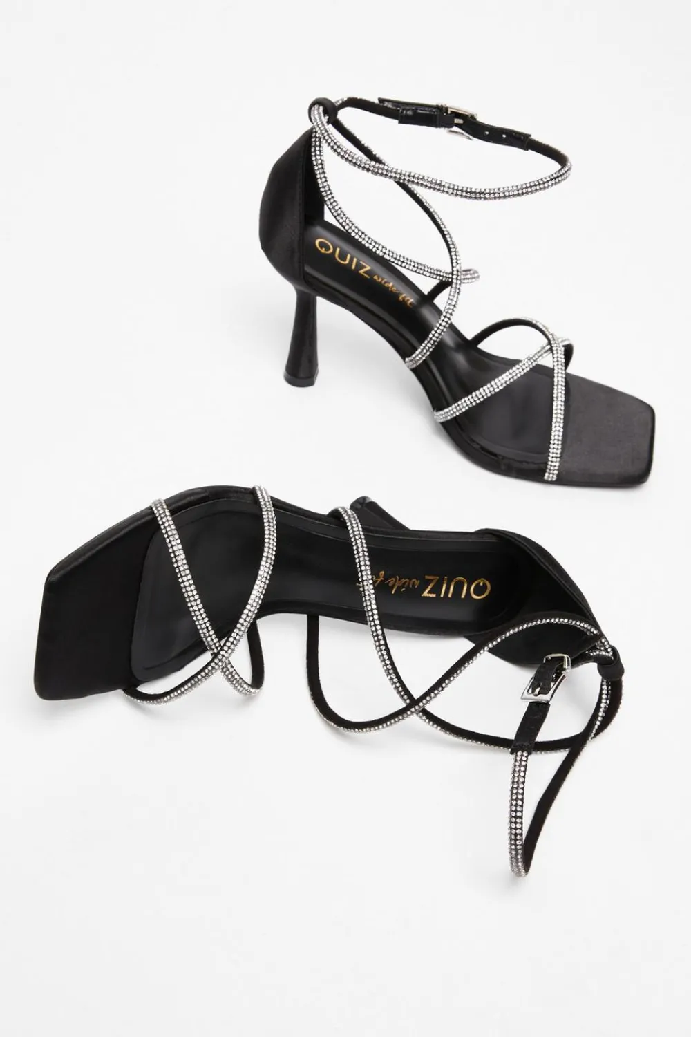 Quiz Wide Fit|Sandals>Wide Fit Black Diamante Heels