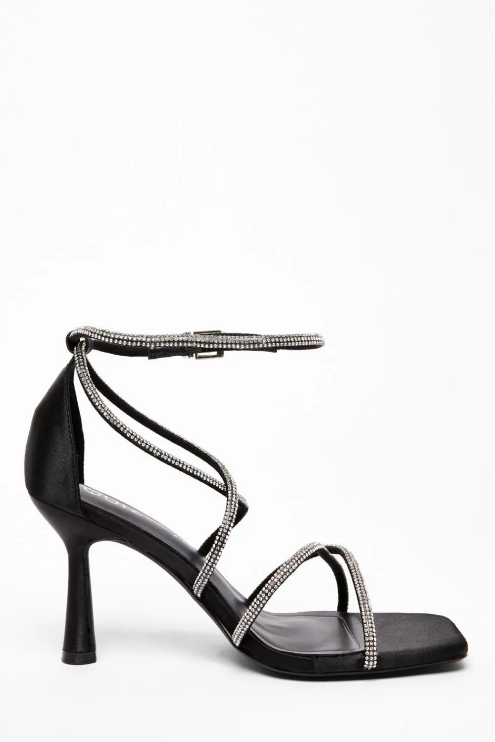 Quiz Wide Fit|Sandals>Wide Fit Black Diamante Heels