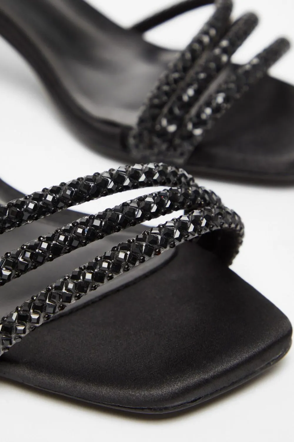Quiz Wide Fit|Sandals>Wide Fit Black Diamante Low Heeled Sandal