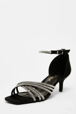 Quiz Wide Fit|Sandals>Wide Fit Black Diamante Short Heels
