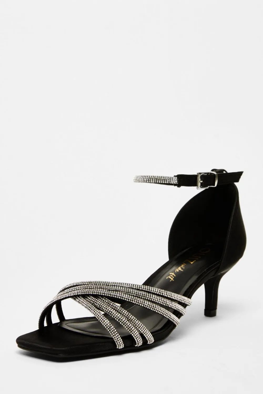 Quiz Wide Fit|Sandals>Wide Fit Black Diamante Short Heels