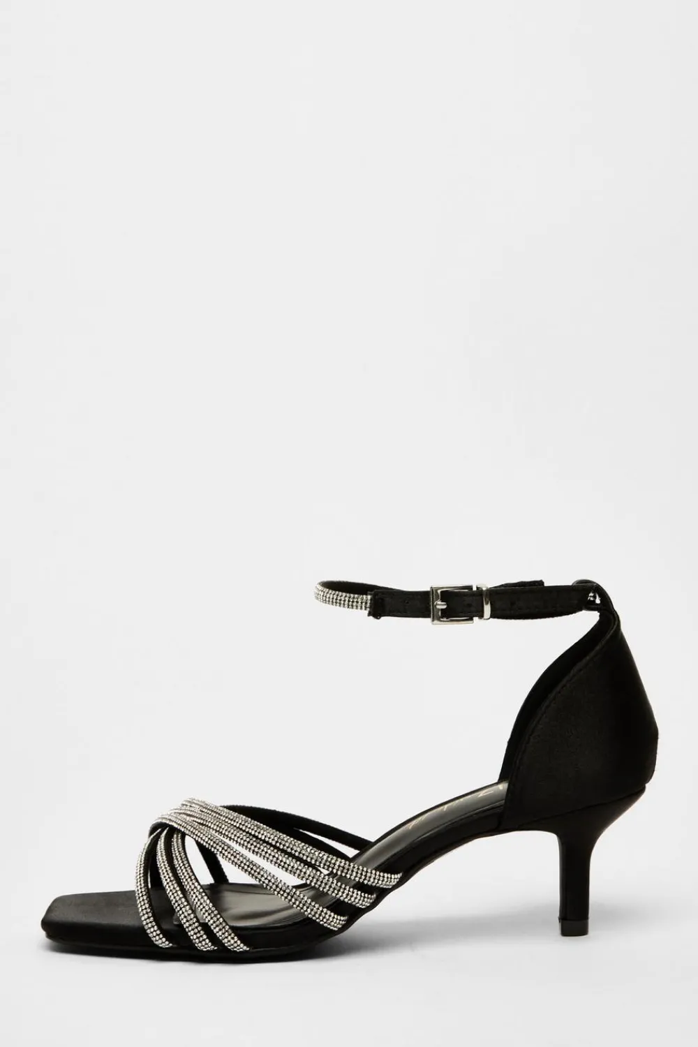 Quiz Wide Fit|Sandals>Wide Fit Black Diamante Short Heels