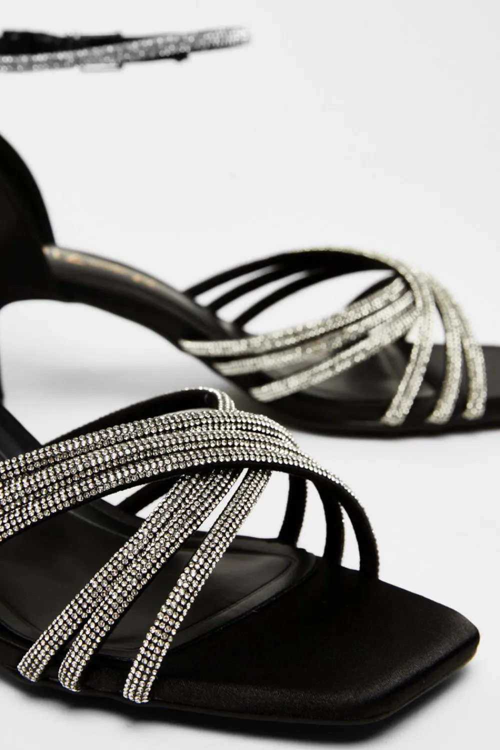 Quiz Wide Fit|Sandals>Wide Fit Black Diamante Short Heels