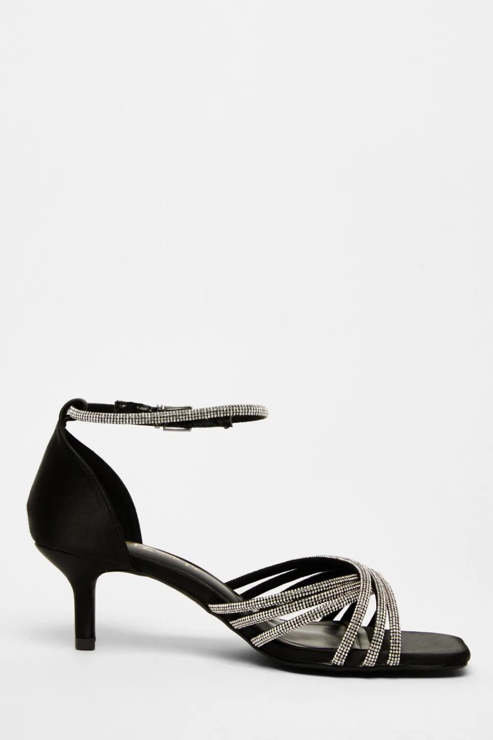 Quiz Wide Fit|Sandals>Wide Fit Black Diamante Short Heels