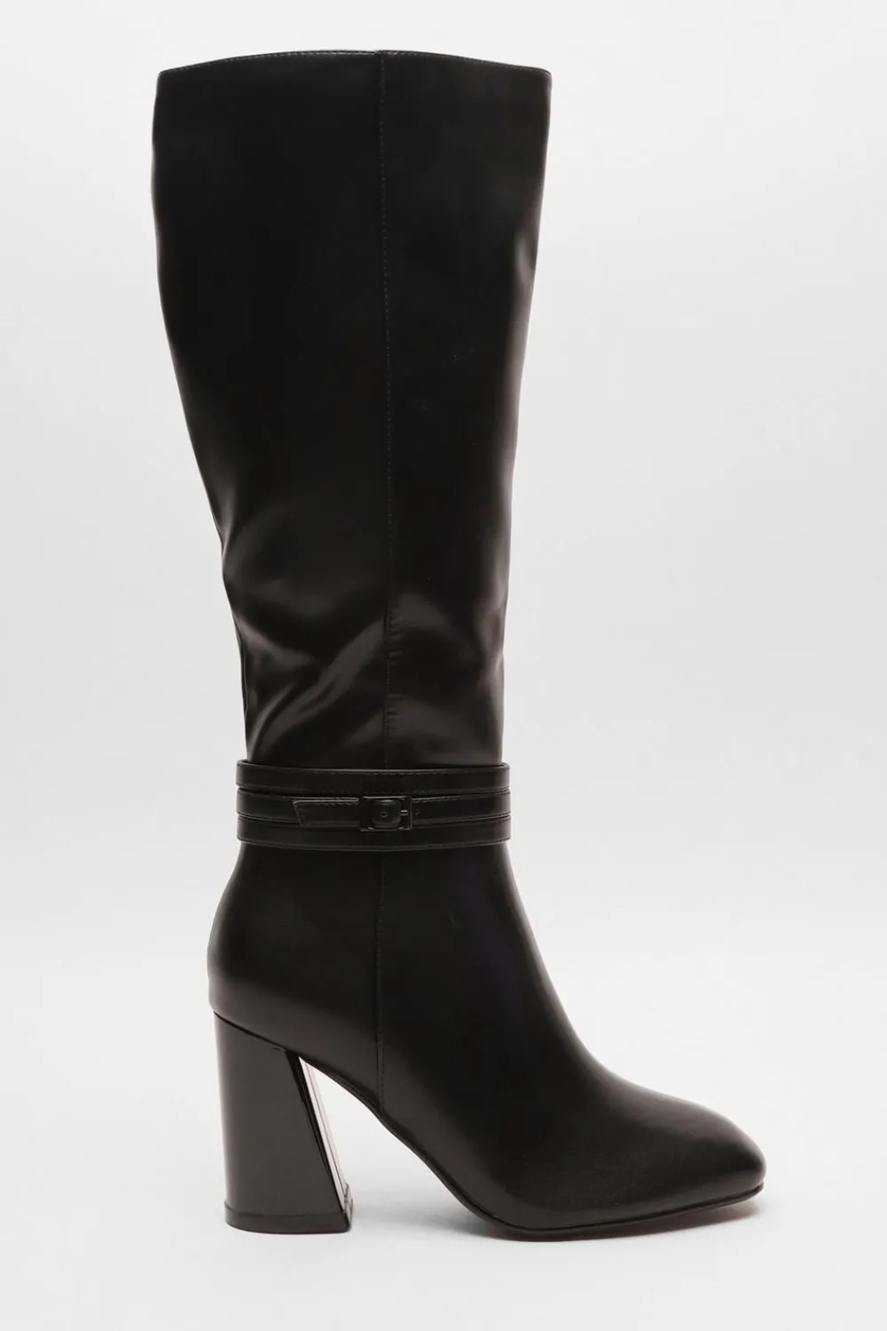Quiz Wide Fit|Boots>Wide Fit Black Faux Leather Knee High Boots
