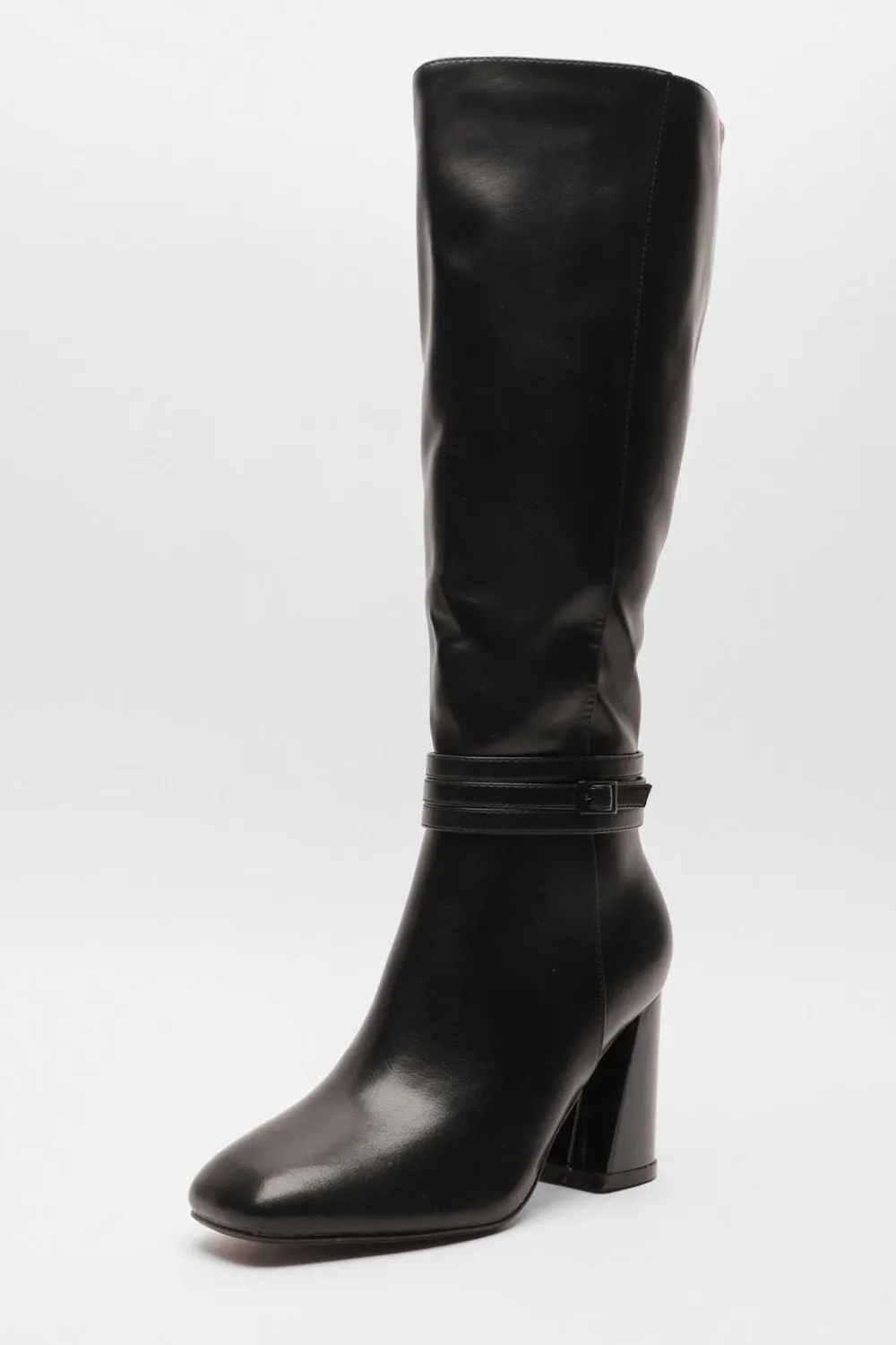 Quiz Wide Fit|Boots>Wide Fit Black Faux Leather Knee High Boots