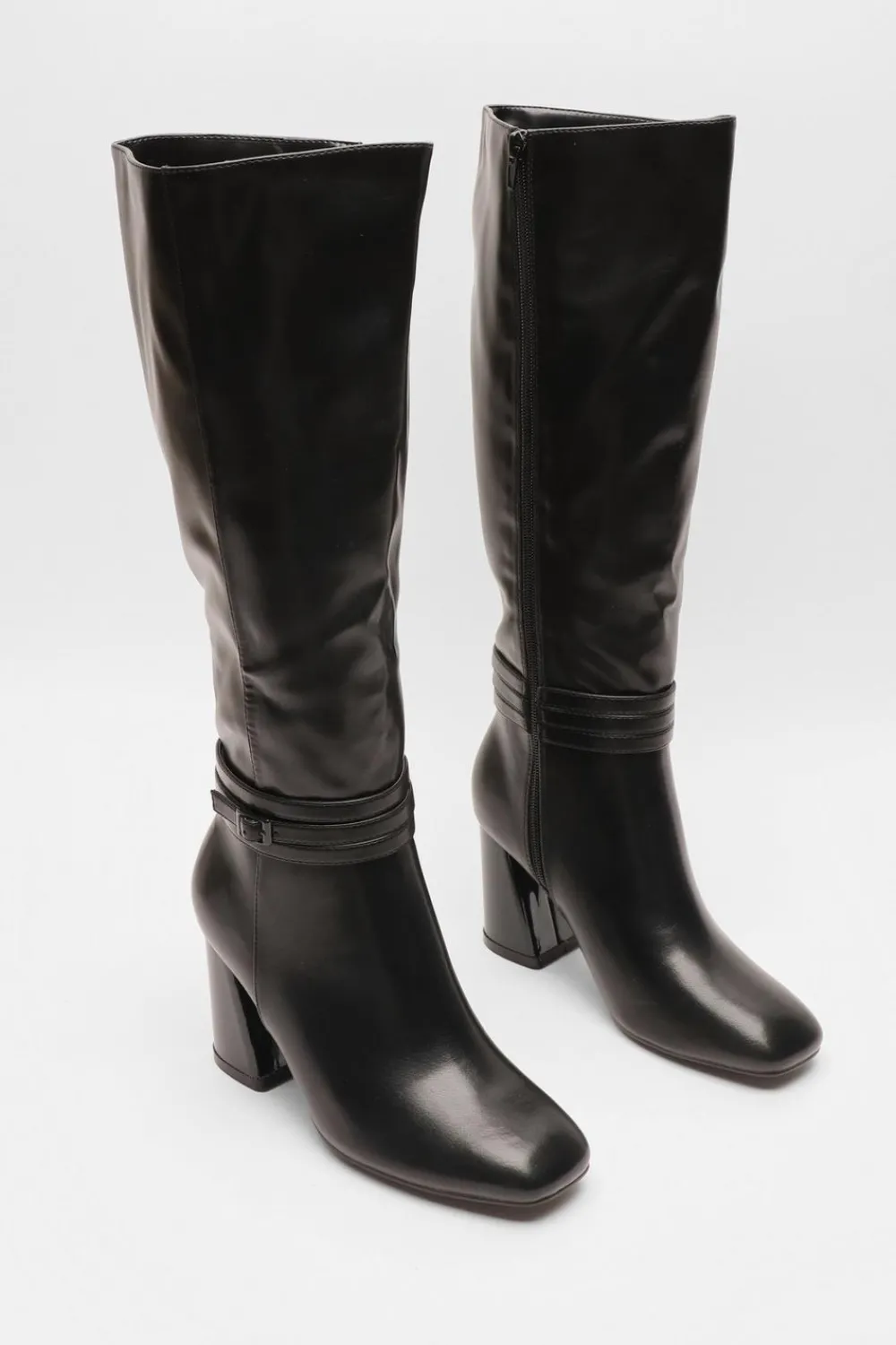 Quiz Wide Fit|Boots>Wide Fit Black Faux Leather Knee High Boots