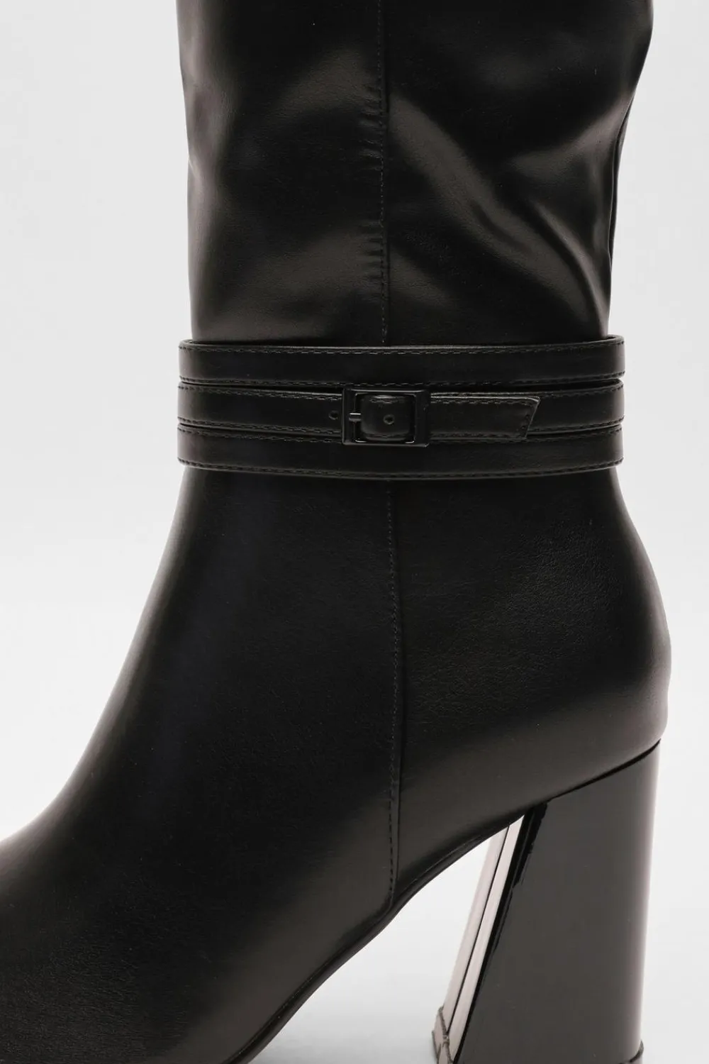 Quiz Wide Fit|Boots>Wide Fit Black Faux Leather Knee High Boots