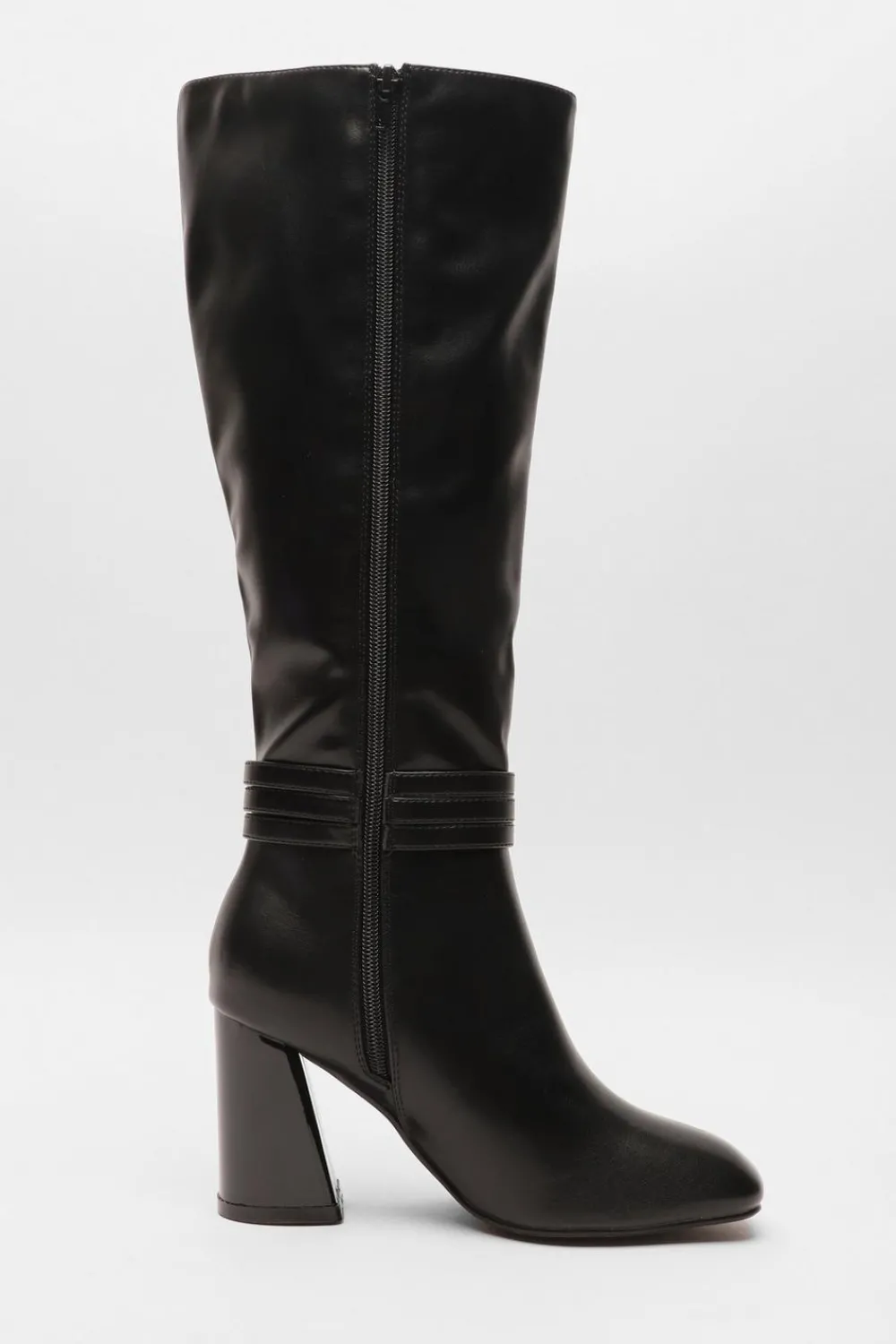 Quiz Wide Fit|Boots>Wide Fit Black Faux Leather Knee High Boots