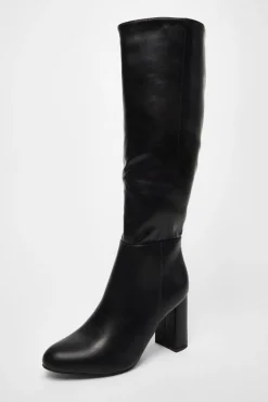Quiz Wide Fit|Boots>Wide Fit Black Faux Leather Knee High Boots