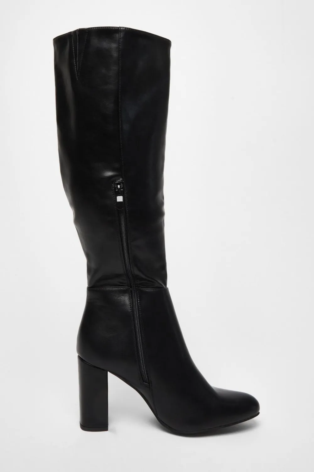 Quiz Wide Fit|Boots>Wide Fit Black Faux Leather Knee High Boots