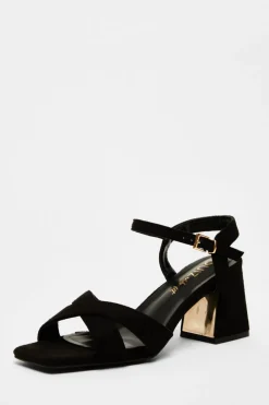 Quiz Wide Fit|Heels>Wide Fit Black Faux Suede Heeled Sandals