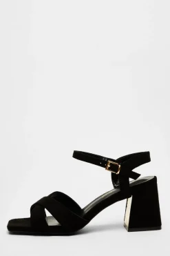 Quiz Wide Fit|Heels>Wide Fit Black Faux Suede Heeled Sandals
