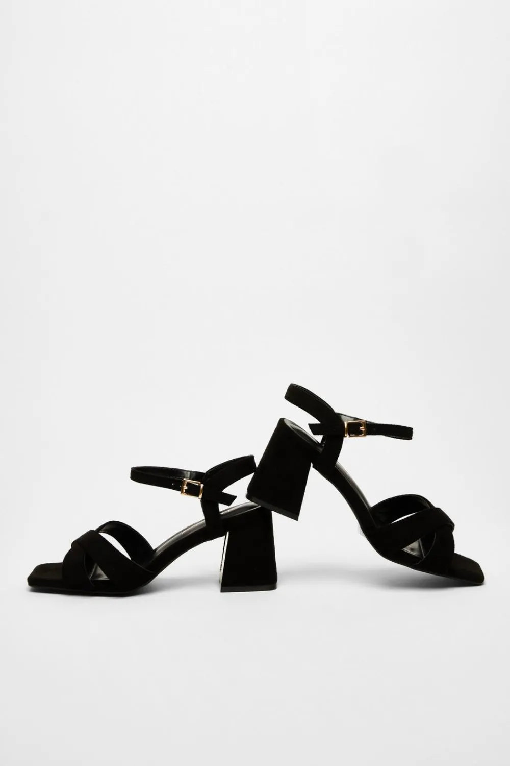 Quiz Wide Fit|Heels>Wide Fit Black Faux Suede Heeled Sandals