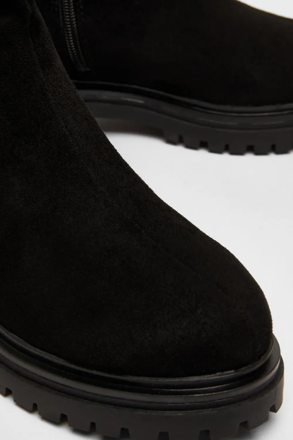 Quiz Wide Fit|Flats>Wide Fit Black Faux Suede Ankle Boots