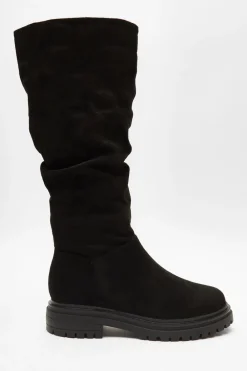 Quiz Wide Fit|Boots>Wide Fit Black Knee High Faux Suede Boots