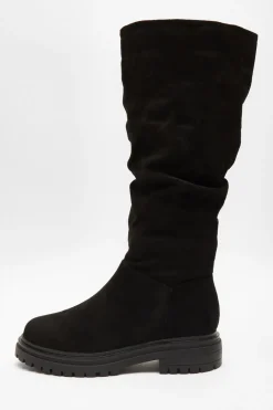 Quiz Wide Fit|Boots>Wide Fit Black Knee High Faux Suede Boots