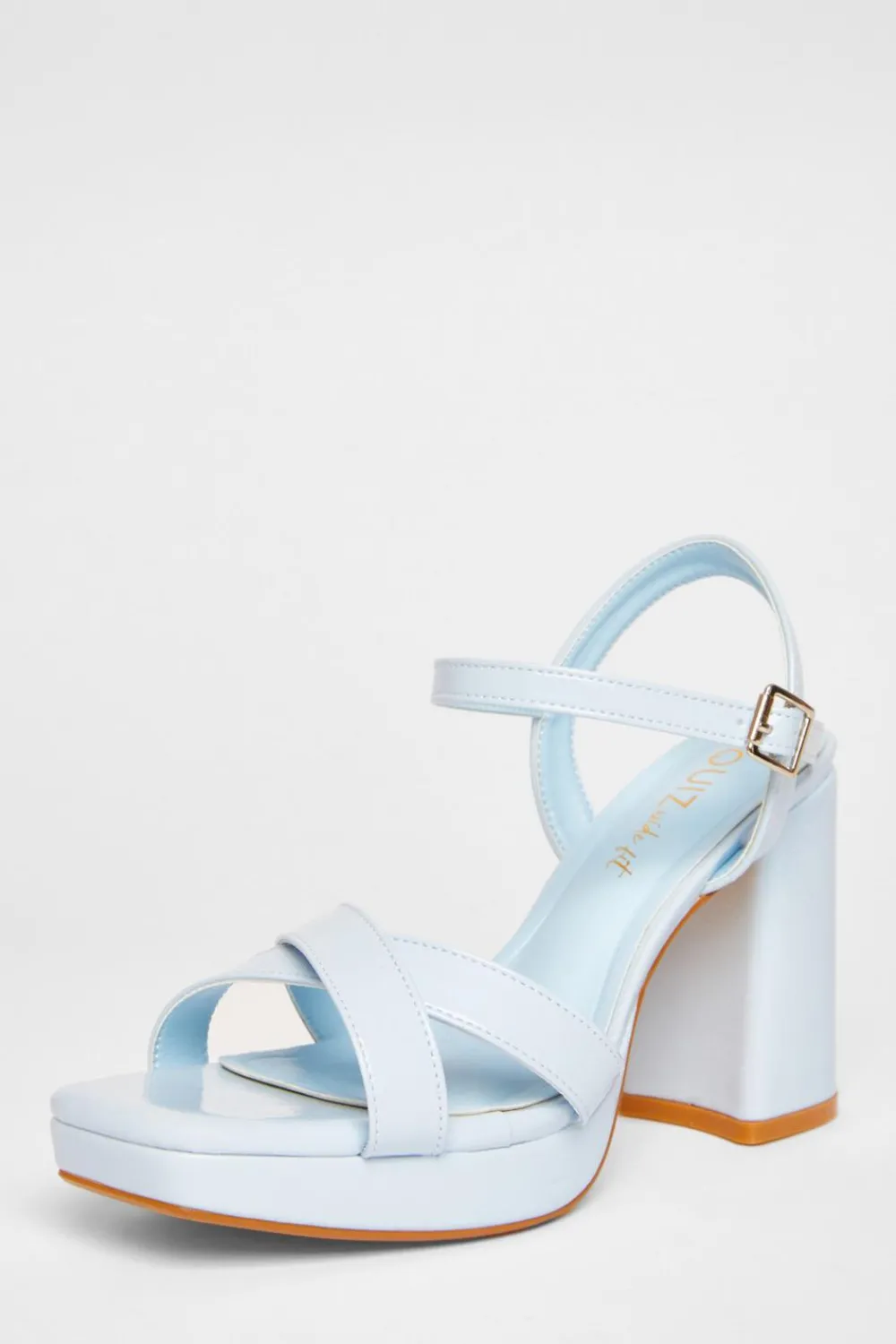 Quiz Wide Fit|Sandals>Wide Fit Blue Faux Leather Block Heels