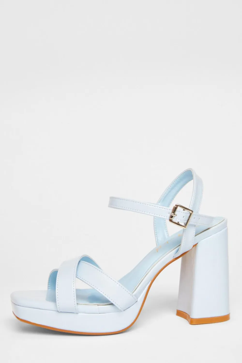 Quiz Wide Fit|Sandals>Wide Fit Blue Faux Leather Block Heels
