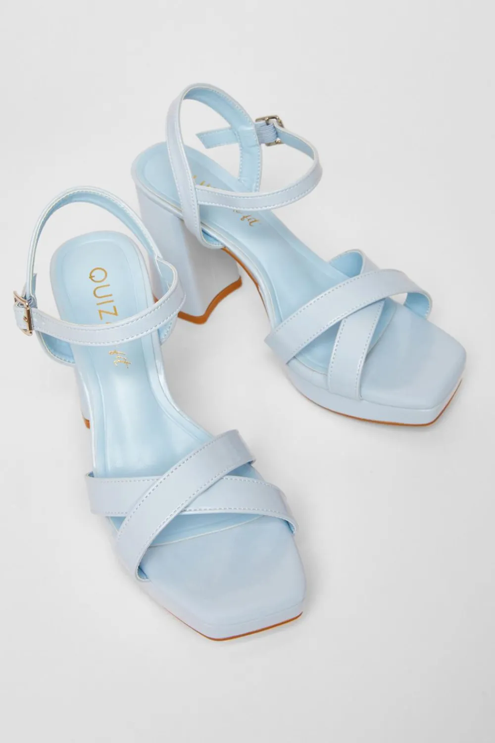 Quiz Wide Fit|Sandals>Wide Fit Blue Faux Leather Block Heels