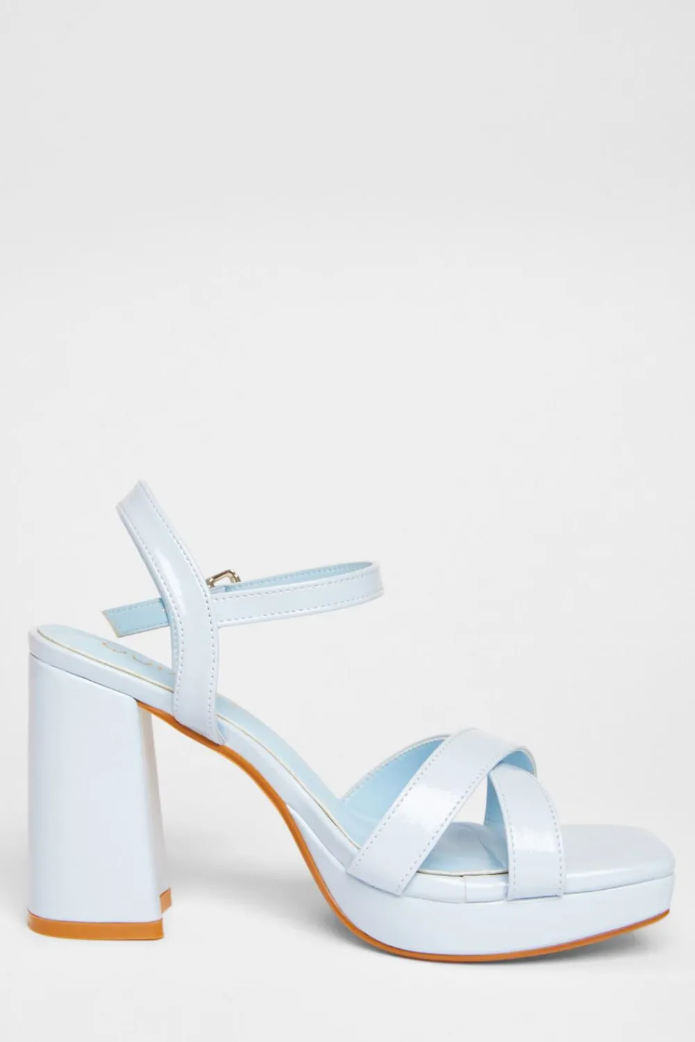 Quiz Wide Fit|Sandals>Wide Fit Blue Faux Leather Block Heels