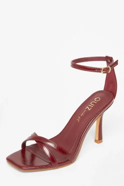 Quiz Wide Fit|Heels>Wide Fit Dark Red Barely There Heels