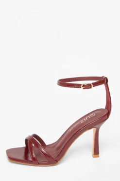 Quiz Wide Fit|Heels>Wide Fit Dark Red Barely There Heels
