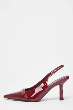 Quiz Wide Fit|Occasion Shoes>Wide Fit Dark Red Slingback Court Heels