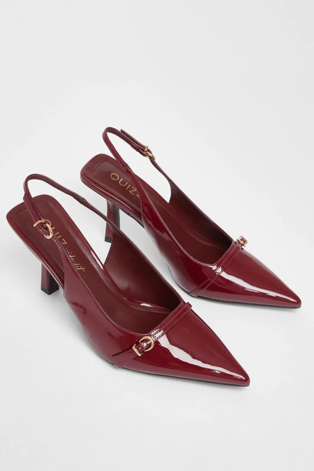 Quiz Wide Fit|Occasion Shoes>Wide Fit Dark Red Slingback Court Heels
