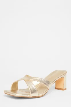 Quiz Wide Fit|Holiday Shoes>Wide Fit Cross Strap Mule Heels