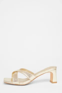 Quiz Wide Fit|Holiday Shoes>Wide Fit Cross Strap Mule Heels
