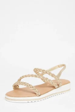 Quiz Wide Fit|Sandals>Wide Fit Diamante Flat Sandals