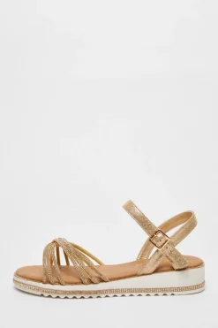 Quiz Wide Fit|Wedges>Wide Fit Gold Diamante Strap Sandals