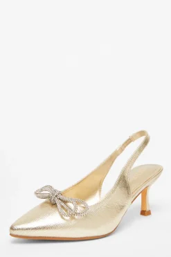 Quiz Wide Fit|Occasion Shoes>Wide Fit Gold Slingback Court Heels