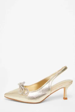 Quiz Wide Fit|Occasion Shoes>Wide Fit Gold Slingback Court Heels