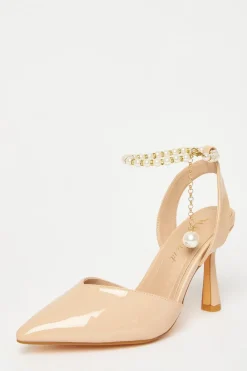 Quiz Wide Fit|Occasion Shoes>Wide Fit Pearl Strap Court Heels