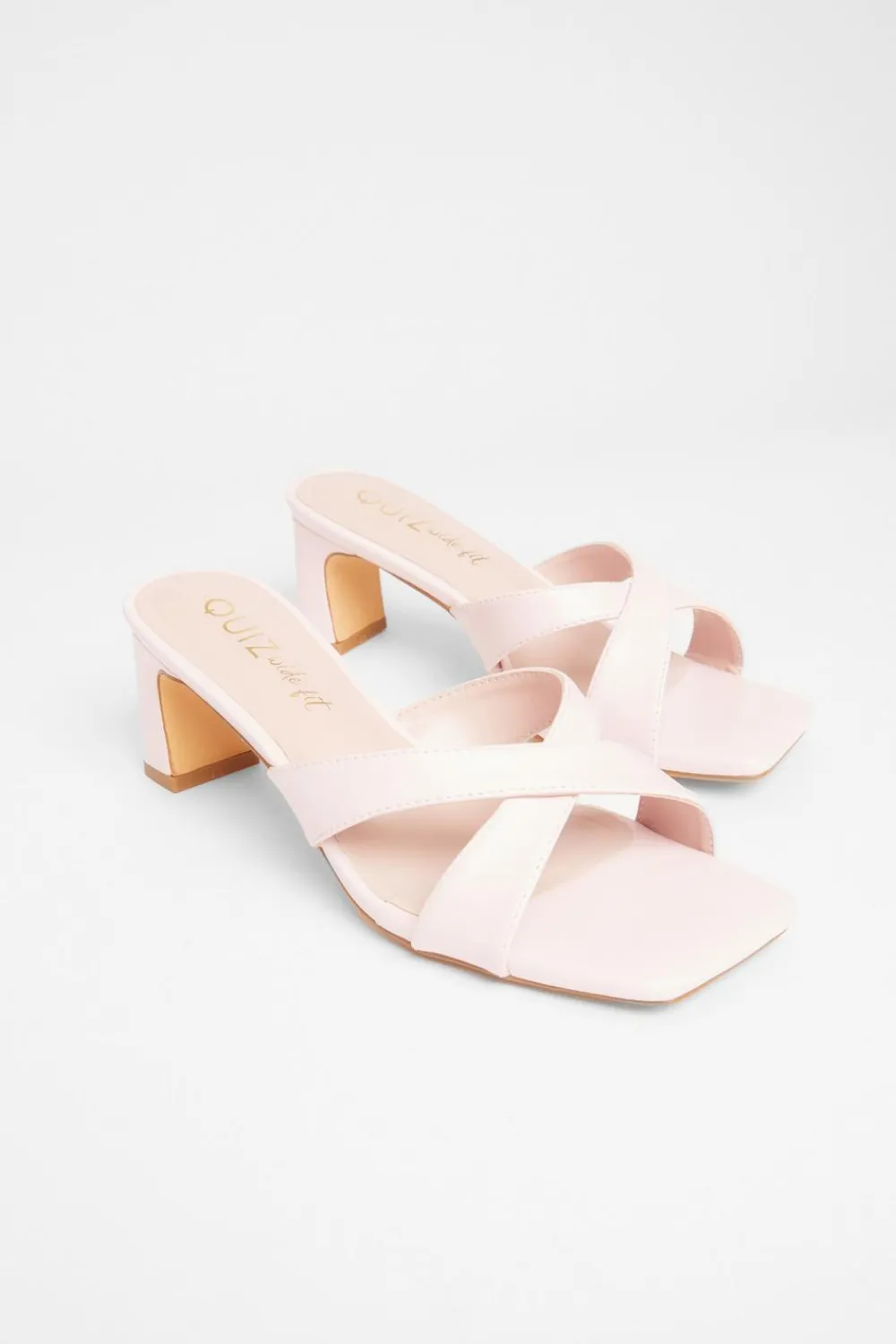 Quiz Wide Fit|Holiday Shoes>Wide Fit Cross Strap Mule Heels