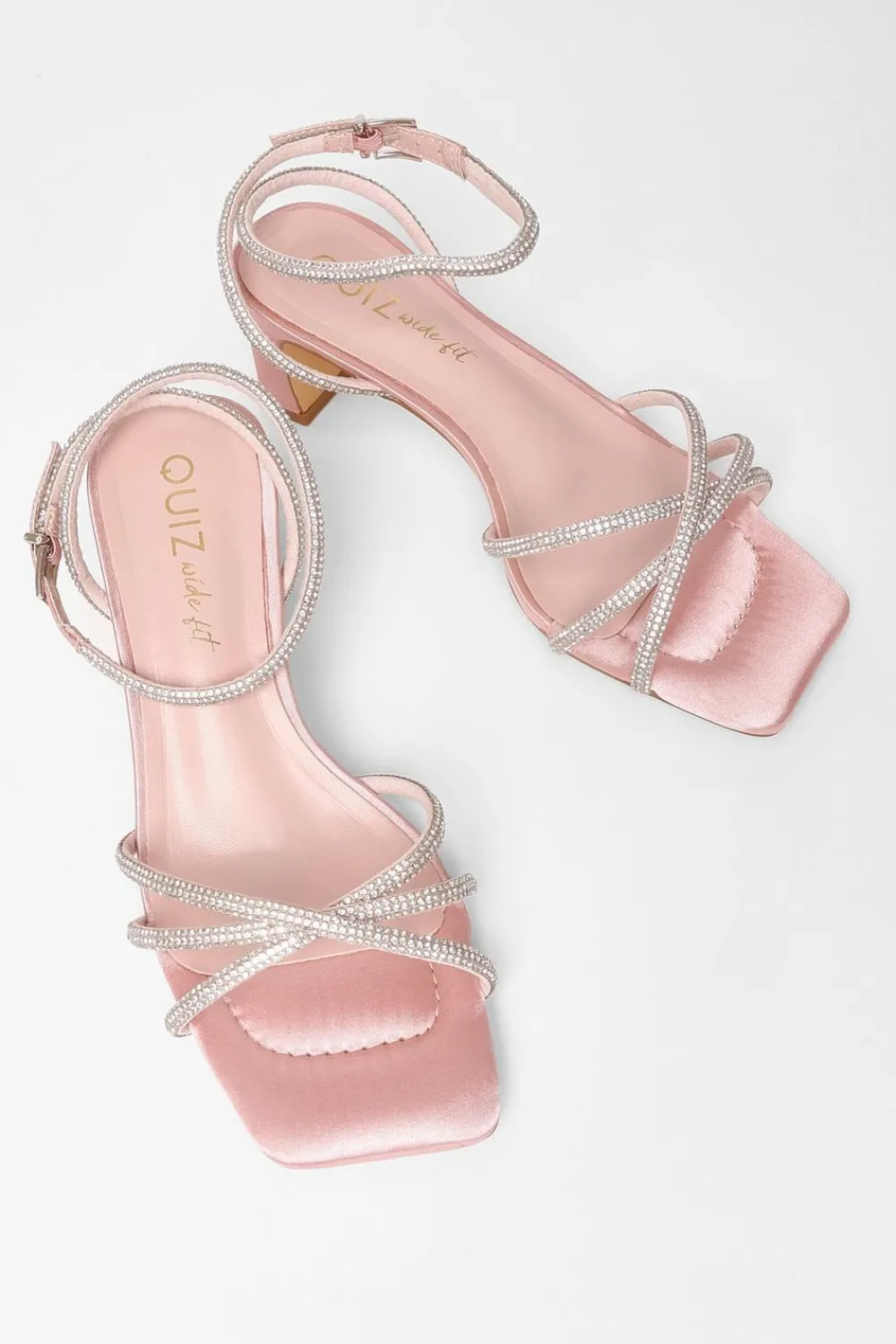 Quiz Wide Fit|Occasion Shoes>Wide Fit Diamante Strap Block Heels