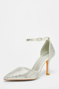 Quiz Wide Fit|Occasion Shoes>Wide Fit Silver Diamante Court Heels