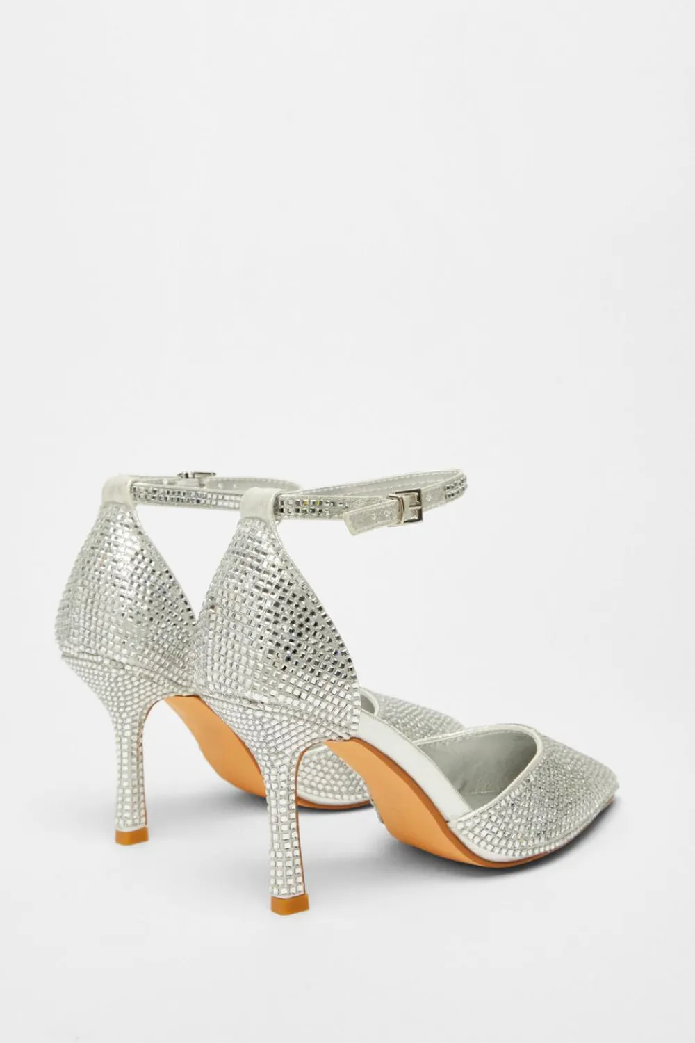 Quiz Wide Fit|Occasion Shoes>Wide Fit Silver Diamante Court Heels