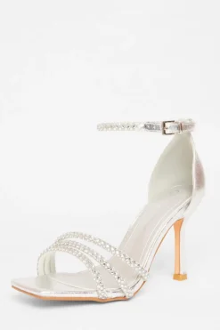 Quiz Wide Fit|Heels>Wide Fit Silver Diamante Heels