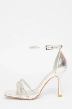 Quiz Wide Fit|Heels>Wide Fit Silver Diamante Heels