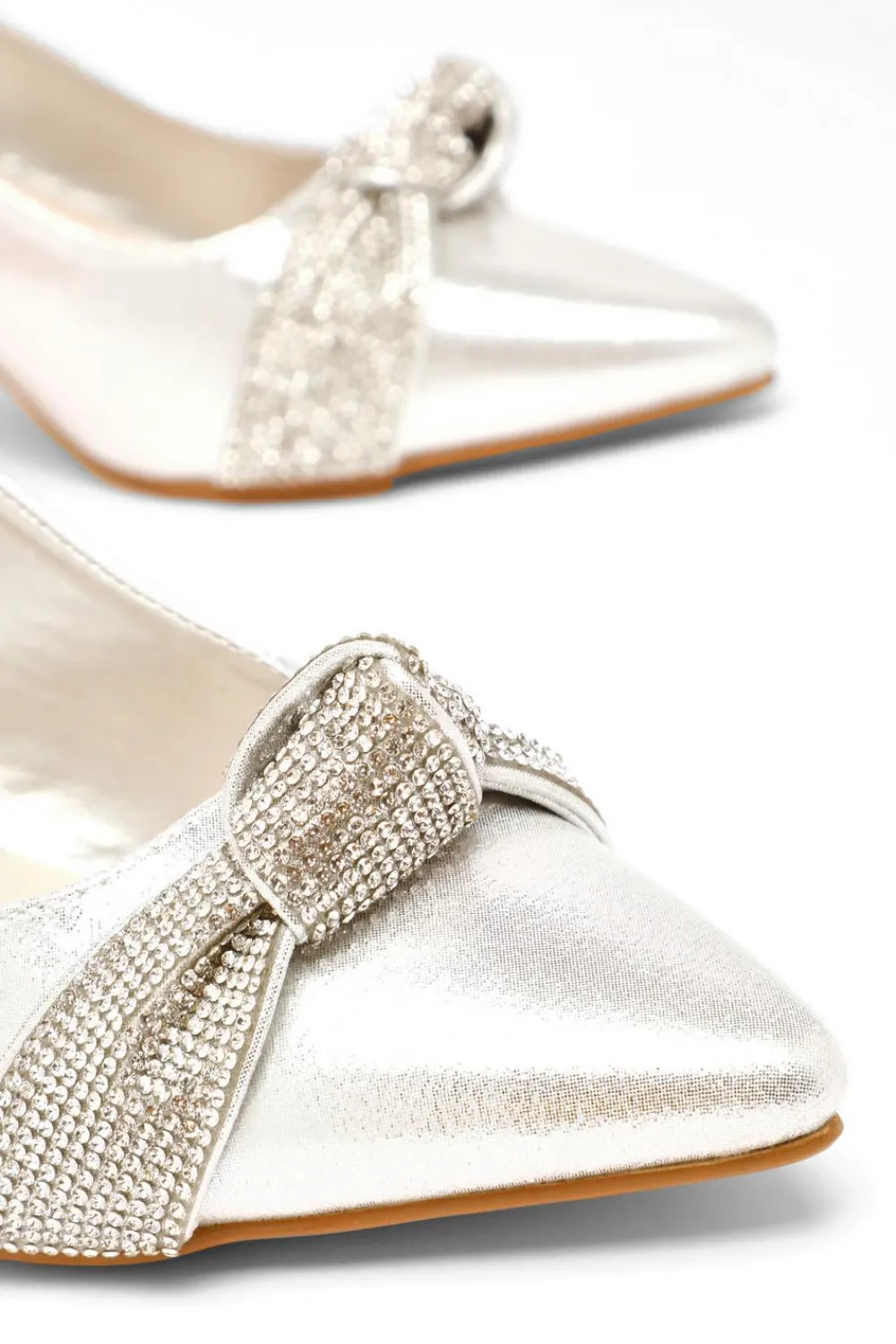 Quiz Heels|Wide Fit>Wide Fit Silver Diamante Knot Sling Back Low Heels